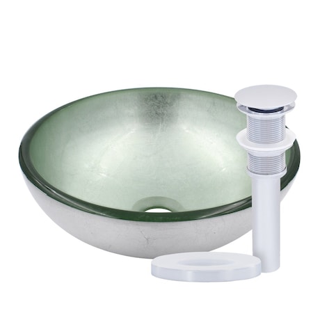 Novatto Mini 12-inch Argento Glass Vessel Bathroom Sink, Chrome TIG-7032-12CH